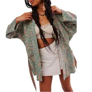 Free People Quilted Multicolor Fragonard Niki Kimono Jacket Size M